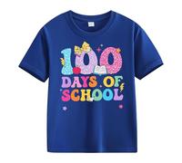 BOTCAM Girls and Boys Casual Short Sleeved T Shirt 100 Days of School Opening 100 Days Anniversary Personality Loose Short Sleeved Shirt Ostern Mädchen, azul, 12-13 años
