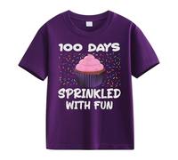 BOTCAM Girls and Boys Casual Short Sleeved T Shirt 100 Days of School Opening 100 Days Anniversary Personality Loose Short Sleeved T Shirt Glitzer Mädchen, morado, 4-5 años