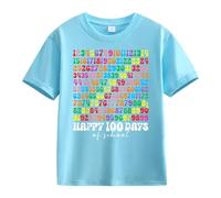 BOTCAM Girls and Boys Casual Short Sleeved T Shirt 100 Days of School Opening 100 Days Anniversary Personality Loose Short Sleeved Camiseta de manga larga 1ª Niña, azul claro, 4-5 años