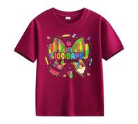BOTCAM Girls and Boys Casual Short Sleeved T Shirt 100 Days of School Opening 100 Days Anniversary Personality Loose Short Sleeved S Camiseta de manga larga para niñas, Vino, 4-5 años