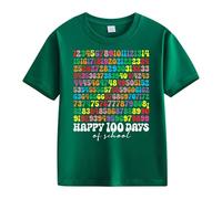 BOTCAM Girls and Boys Casual Short Sleeved T Shirt 100 Days of School Opening 100 Days Anniversary Personality Loose Short Sleeved Camiseta de manga larga 1ª Niña, verde, 4-5 años