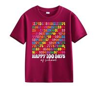 BOTCAM Girls and Boys Casual Short Sleeved T Shirt 100 Days of School Opening 100 Days Anniversary Personality Loose Short Sleeved Camiseta de manga larga 1ª Niña, Vino, 4-5 años