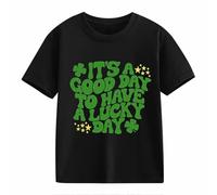 BOTCAM Girls and Boys Casual Short Sleeved T Shirt St Day Middle and Large Children's Retro Personality 2D Printing Children's Loose Short Sleeved Top Mujer Elegante Negro, Negro , 6-7 años
