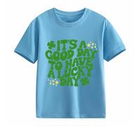 BOTCAM Girls and Boys Casual Short Sleeved T Shirt St Day Middle and Large Children's Retro Personality 2D Printing Children's Loose Short Sleeved Reversible Shirt Niñas, azul claro, 12-13 años