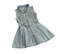 BOTCAM Girls Fashion Sleeveless Jeans New Corean Version of Children's Lapel Waistcoat Dress Baby Knielang Niñas, azul, 1-2 años