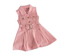 BOTCAM Girls Fashion Sleeveless Jeans New Corean Version of Children's Lapel Waistcoat Dress Baby Knielang Niñas, Rosa., 5-6 años