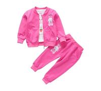 BOTCAM Juego de tres piezas con chaqueta y pantalón de manga larga para niñas de 0 a 4 años Penaten Set Recién Nacido, Rosa intenso., 12-18 meses