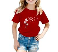 BOTCAM Kids Children Daily Casual Cute Printed Short Sleeve O Neck T Shirt Tops Damen Schwarz Elegant, rojo, 11-12 años