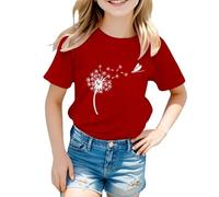 BOTCAM Kids Children Daily Casual Cute Printed Short Sleeve O Neck T Shirt Tops Shirt Shirt Blue Niñas, rojo, 5-6 años