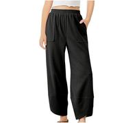 BOTCAM Kids Children Daily Elastic Waist Pockets Straight Solid Color Casual Pants Loose Long Trousers Pantalones Niñas Oliva, Negro , 12-13 años