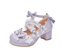 BOTCAM Mary Jane Zapatos de tacón alto para niñas y mujeres, lindos y elegantes, con lazo de encaje con perlas, fresas, lindos zapatos de noche, bodas, fiestas, bodas, bailes de graduación, Z Purple 2