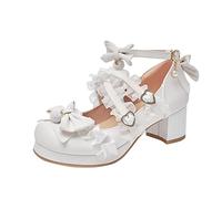 BOTCAM Mary Jane Zapatos de tacón alto para niñas y mujeres, lindos y elegantes, con lazo de encaje con perlas, fresas, lindos zapatos de noche, bodas, fiestas, bodas, bailes de graduación, Z White2