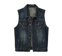 BOTCAM Mismo estilo para hombres y mujeres. Chaleco vaquero para hombre, sin mangas, corte ajustado, retro, informal, chaqueta vaquera, chaqueta acolchada ligera para mujer, rojo, Z-b-blue, XL