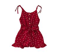 BOTCAM Mono sin mangas para niñas con estampado de lunares para niñas, rojo, 4-5 años