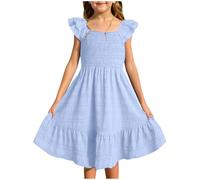 BOTCAM Niñas Casual Elegante O Cuello Vestido Diario Color Sólido Vestido De Tanque Lado Traje De Baño Con Niñas, azul claro, 3-4 años