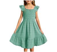 BOTCAM Niñas Casual Elegante O Vestido Diario Color sólido Lado Tank Vestido Niñas Leggings Con, verde, 7-8 años