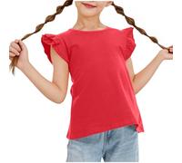 BOTCAM Niñas Linda Vida Caramelo Color Mariposa Mangas Cortas Adecuado Para 313 Niños Camisa Niñas 140, rojo, 5-6 años