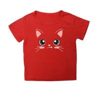 BOTCAM Niñas sueltas Casual Moda Lindo Gato Impreso Manga Corta Camiseta Top Bebé Corbata, rojo, 6-7 años