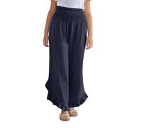 BOTCAM - Pantalones para niña de pierna ancha, cintura alta, pantalones casuales fluidos, ropa suelta para playa, viajes y vacaciones, pantalones S niñas, marine, 10-11 años