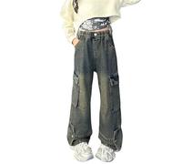 BOTCAM Pantalones vaqueros sueltos para niña, primavera verano y otoño, nuevos modelos para niños medianos y grandes, retro, pantalones rectos de pierna ancha, pantalones rectos modernos holgados
