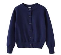BOTCAM Spring and Autumn Children's Knitted Cardigan Long Sleeved Coat Pure Cotton Sweater Halloween Top Mujer, azul oscuro, 9-11 años