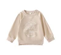 BOTCAM Sudadera con capucha para niña de color sólido, con letras impresas, cuello redondo, manga larga, para 1 a 5 regalos personalizados para niños de 1 año, beige, 18-24 meses