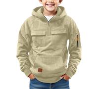BOTCAM Sudadera con capucha para niños con cremallera, sudadera con capucha para niño y niña, sudadera de entretiempo, con bolsillos, chaqueta de otoño, sudadera para 4-17 años, beige, 130
