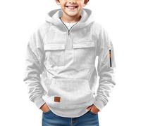 BOTCAM Sudadera con capucha para niños con cremallera, sudadera con capucha para niño y niña, sudadera de entretiempo, con bolsillos, chaqueta de otoño, sudadera para 4-17 años, Blanco, 130