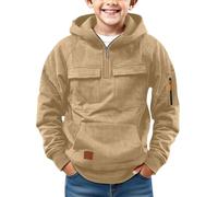 BOTCAM Sudadera con capucha para niños con cremallera, sudadera con capucha para niño y niña, sudadera de entretiempo, con bolsillos, chaqueta de otoño, sudadera para 4-17 años, caqui, 120