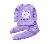 BOTCAM Tops de manga larga y pantalones con estampado de gato para niñas de 0 a 9 años vestido de bebé 56, morado, 2-3 años