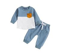 BOTCAM Traje de pantalón de manga larga de dos tonos para niños de 0 a 3 años, azul, 2-3 años