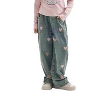 BOTCAM Vaqueros para niña con pierna ancha de primavera, y modelos para vaqueros retro medianos y grandes de pierna ancha y pantalones rectos Pantalones casuales holgados de moda Pantalones Tumblr