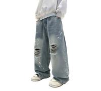 BOTCAM Vaqueros para niños de primavera y otoño para medianos y grandes pantalones casuales rotos de otoño para -Pantalones rectos Chándal Pantalones Hombre, azul, 5-6 años
