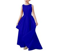 BOTCAM Vestido largo de satén para niña, cuello redondo, sin mangas, elegante, irregular, swing, piano, disfraz de tul, azul celeste, 10-12 años