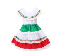 BOTCAM Vestido mexicano blanco para niña, disfraz de escenario para Halloween, fiesta de vacaciones, para mujer negra (blanco, 4-6 años)
