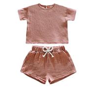 BOTCAM y niñas traje pantalones cortos algodón traje de algodón suelto top pantalones cortos de dos piezas traje ropa deportiva niños, Rosa., 12-24 meses