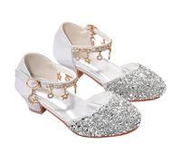 BOTCAM Zapatos de los niños con sandalias brillantes princesa zapatos arco tacones altos muestran princesa zapatos sandalias niños 24, Plata A., 29 EU