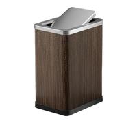 Bote de basura de acero inoxidable de lujo con capa exterior de piel sintética, cubo de basura delgado de 10/15 litros con tapa oscilante de 360° para baño, dormitorio, oficina (marrón, 15 L)