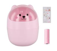 Bote de Basura de Escritorio, Portátil Mini Cubo de Basura de Mesa con Tapa Pequeño Desmontable, Mini Papelera Escritorio Infantil, Lindo Titular de la Pluma Plástico (Rosa+Pegatinas+Bolsa de basura)