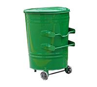 Bote de basura de metal para exteriores de 240 litros con ruedas, gran capacidad, redondo, de hierro, con tapa, contenedor de basura para uso en patio trasero o patio