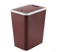 Bote de basura moderno para baño con tapa a presión, compacto de 10 x 7.3 x 12 pulgadas para cocina, sala de estar y dormitorio, construcción de PVC, diseño de control (café (con funda) (café (con