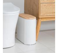 Bote de basura para baño con tapa, cubo de basura pequeño de 10 litros/2.6 galones, a prueba de perros, moderno cesto de basura de oficina con parte superior a presión, cubo de basura delgado de