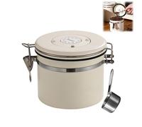 Bote de café de acero inoxidable con rastreador de fecha y válvula de frescura, recipiente hermético de almacenamiento de cocina para granos de café, té, especias, incluye cuchara adicional (blanco