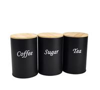 Bote de tapa de bambú para café, tés sueltos y caramelos, contenedor de almacenamiento de alimentos, tarro de almacenamiento de hierro con tapa de bambú natural