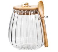 Bote de vidrio hermético para café y frutos secos, recipiente decorativo con forma de pétalo, tapa de bambú, asa metálica de fácil agarre, 7