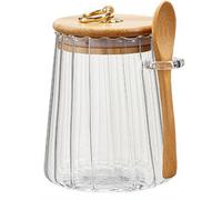Bote de vidrio para café y frutos secos con recipiente de almacenamiento hermético y tapa de bambú.