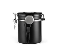 Bote para Café,latas de alimentos sellados de acero inoxidable,Café con VáLvula de Escape Lata,contenedor de café de Acero Inoxidable, con indicador de fecha, Bote para café con cuchara (Negro,1.5L)