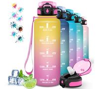 Botella 1 5 litros, Agua Gimnasio con Pajita, Reutilizable, con Marca de Tiempo, Gym, A Prueba de Fugas, Agua para Cámping, Yoga, Correr, Senderismo, Amarillo-rosa