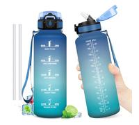 Botella 1.5L, Botella Agua con Pajita, Botellas Agua Deporte con Marca de Tiempo, Reutilizable, Garrafa Agua sin BPA, Cantimplora para Niños, Oficina, Bicicleta, Yoga, Running, Gym, Escuela, Viaje