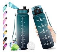 Botella 1L, Botella Agua con Filtro, Garrafa Agua sin BPA, Cantimplora Deportiva con Marca de Tiempo, Reutilizable, Cantimplora para Adulto, Oficina, Bicicleta, Yoga, Running, Gym, Escuela, Viaje